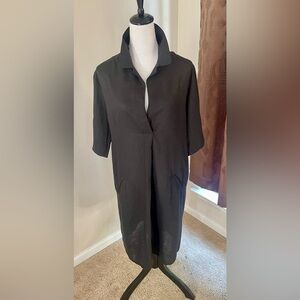 Shamask Vintage Designer 100% Linen Black Shift Dress A-Line Pockets 3/4 Sleeves